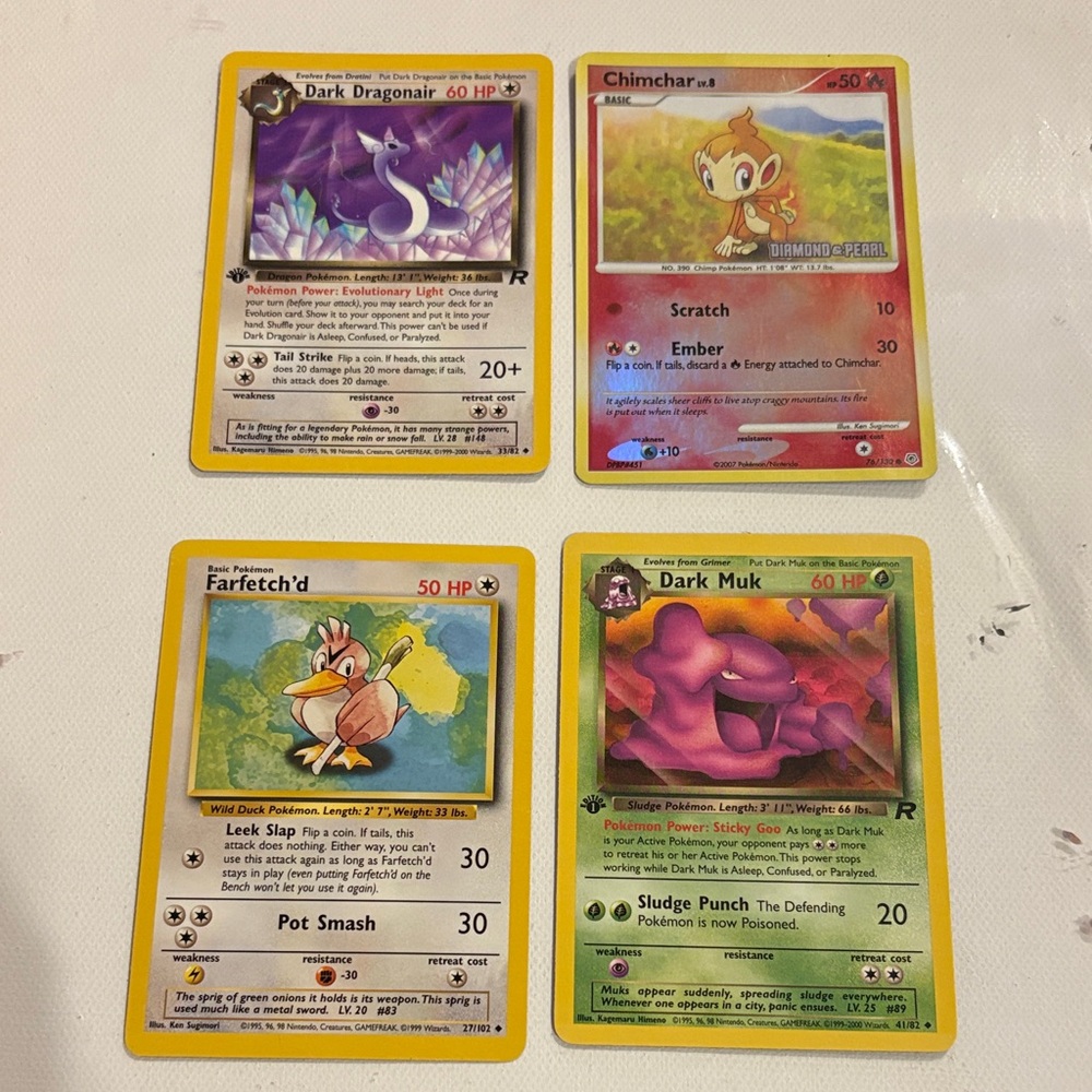 Pokémon (4) Dark Dragonair, Chimchar, Farfetch’d & Dark Mul trading cards